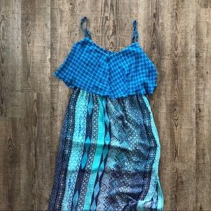 Macy’s Blue Patterned Maxi-Dress with Slits